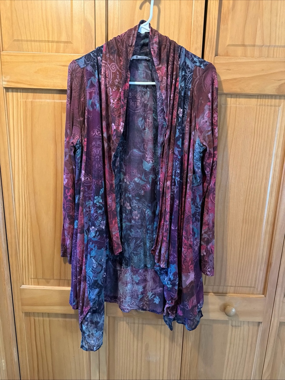 Soft Surroundings Plum Multi Printed Open-Front Cardigan